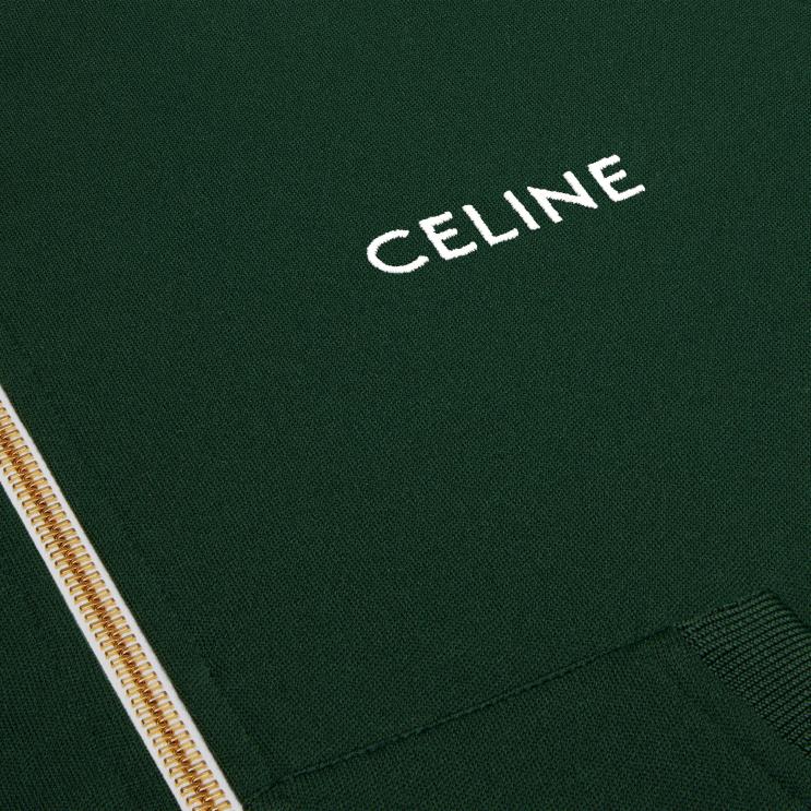 CELINE Dark Bottle Green/Off White Tracksuit Jacket in Double Face Jersey R0ZNN666