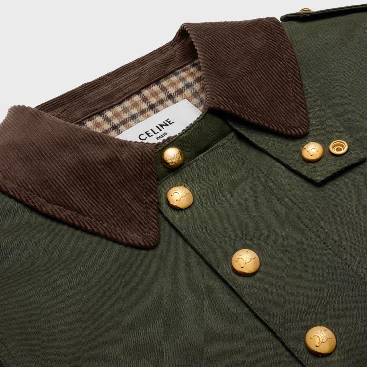 CELINE Dark Kaki Hunting Jacket in Waxed Fabric R0ZNN702