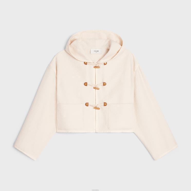 CELINE Ecru Duffle Cardigan in Cotton Tweed R0ZNN696