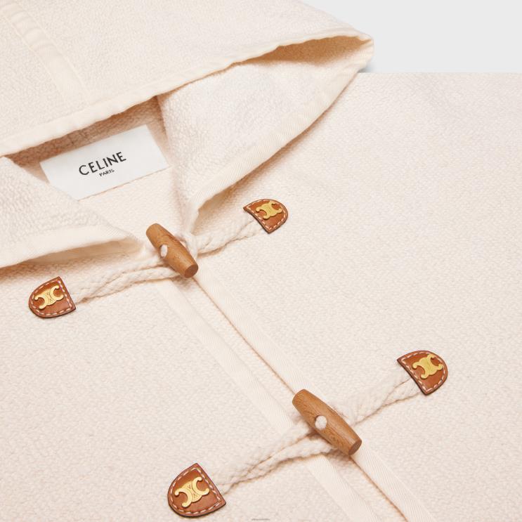 CELINE Ecru Duffle Cardigan in Cotton Tweed R0ZNN696