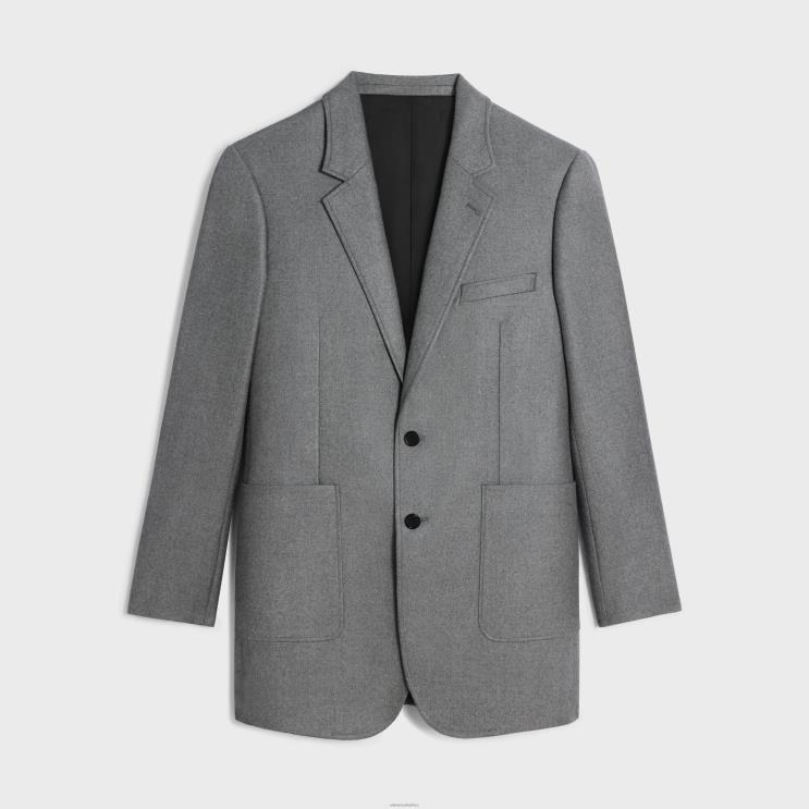 CELINE Gris Melange Tommy Jacket in Cashmere Flannel R0ZNN575