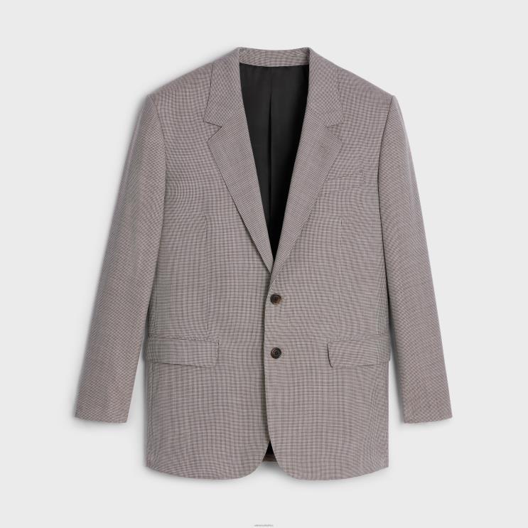 CELINE Ivoire/Ebene Jude Jacket in Checked Wool & Silk R0ZNN716