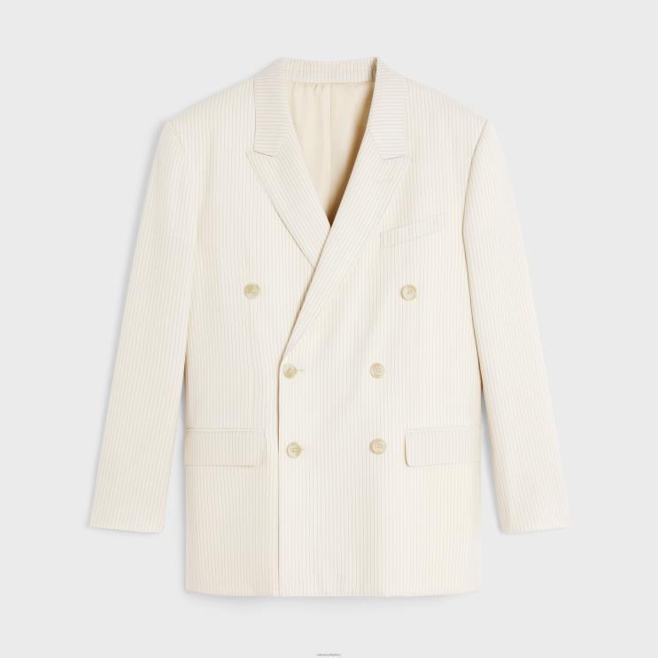 CELINE Ivoire/Noir Jude Jacket in Lightweight Striped Wool R0ZNN717