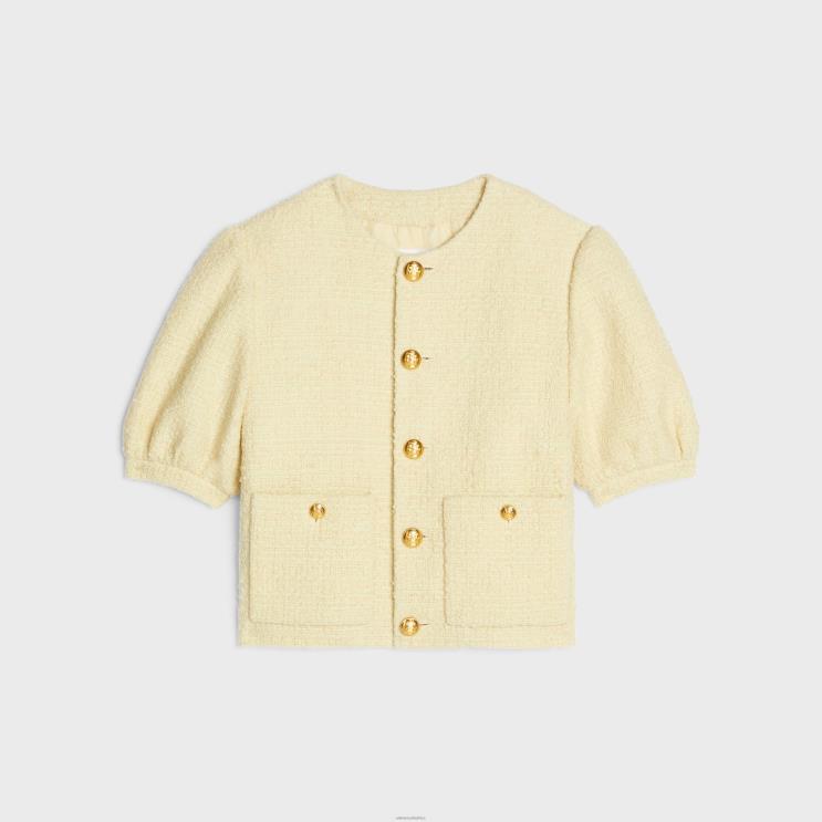 CELINE Jaune Paille Cardigan Jacket in Boucle Tweed R0ZNN737