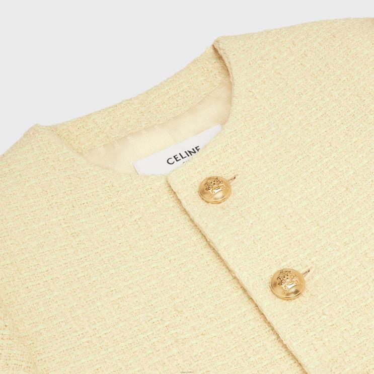 CELINE Jaune Paille Cardigan Jacket in Boucle Tweed R0ZNN737