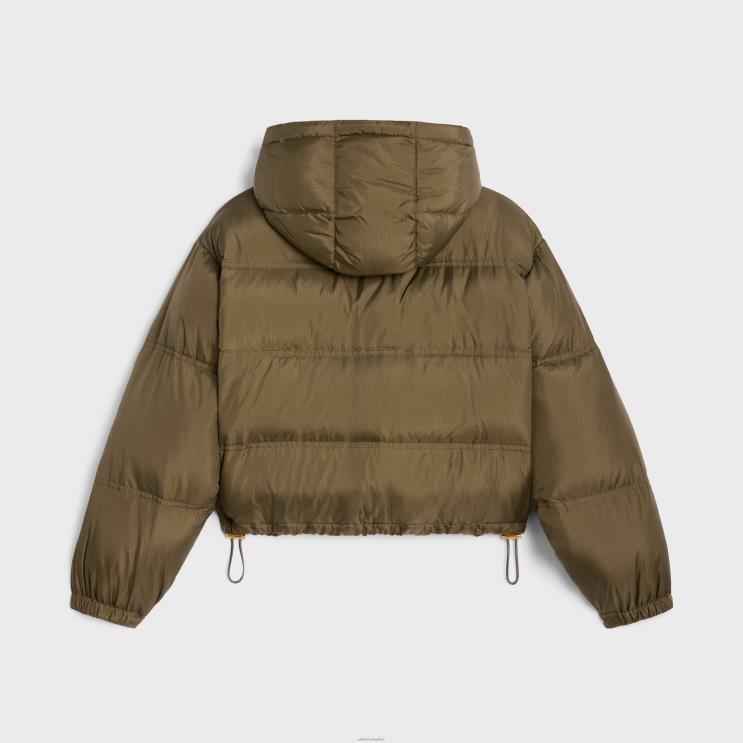 CELINE Kaki Cropped Triomphe Down Jacket in Lightweight Nylon R0ZNN705