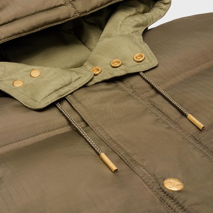 CELINE Kaki Cropped Triomphe Down Jacket in Lightweight Nylon R0ZNN705