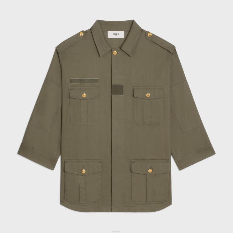 CELINE Kaki Military Jacket in Lightweight Twill R0ZNN703
