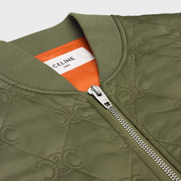 CELINE Kaki Oversized Triomphe Teddy Jacket in Nylon Twill R0ZNN662