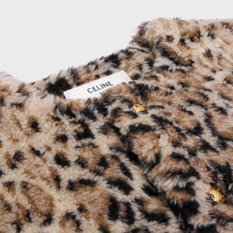 CELINE Leopard Cardigan Jacket in Furry Wool R0ZNN619