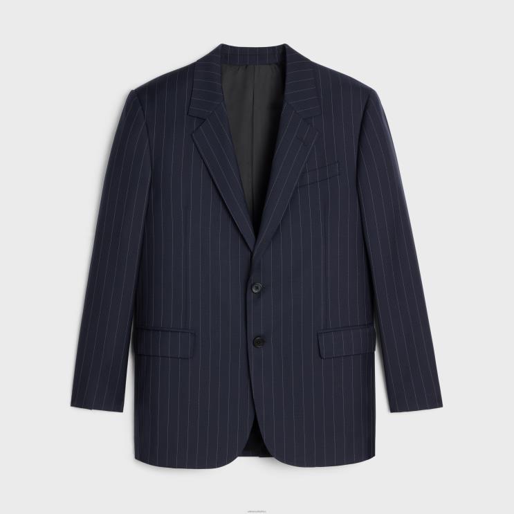 CELINE Marine/Craie Jude Jacket in Lightweight Striped Twill R0ZNN714