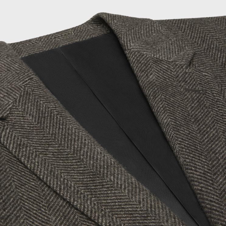 CELINE Marron/Latte Classic Jacket in Herringbone Cashmere R0ZNN628