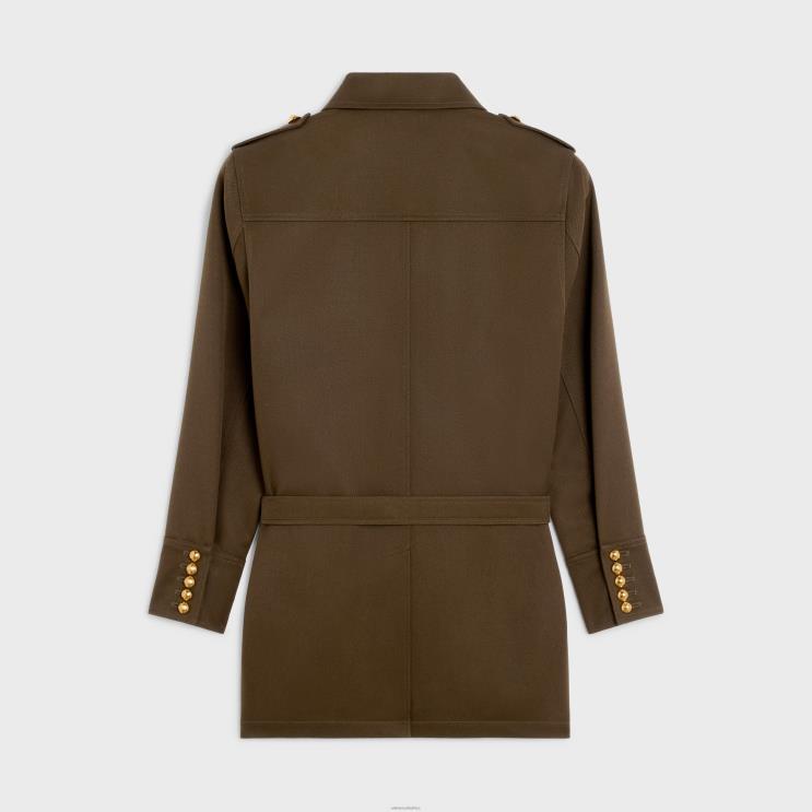 CELINE Military Brown Saharienne Jacket in Diagonal Wool R0ZNN698
