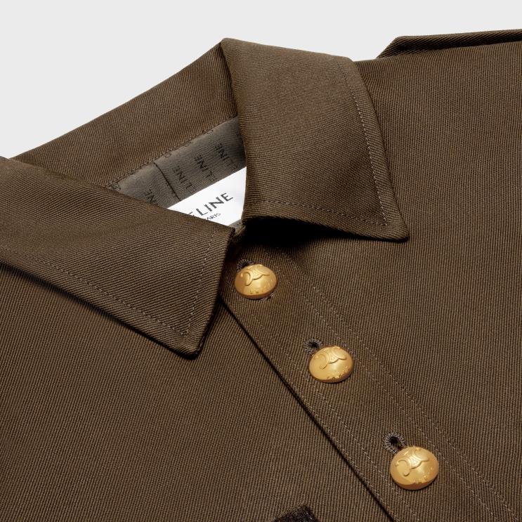 CELINE Military Brown Saharienne Jacket in Diagonal Wool R0ZNN698