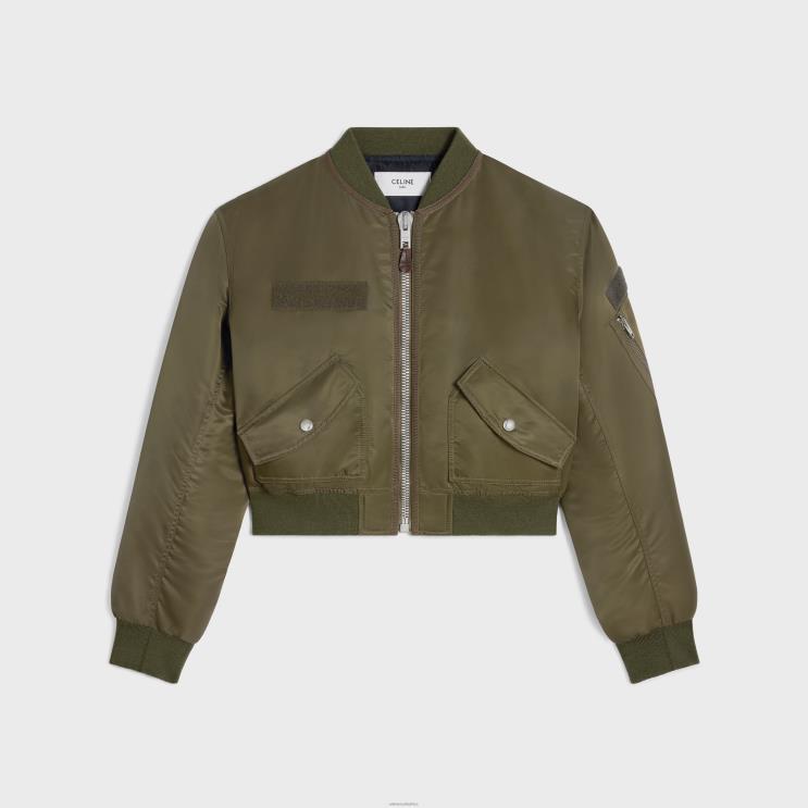 CELINE Military Green Cropped Bomber Jacket in Nylon Twill R0ZNN593