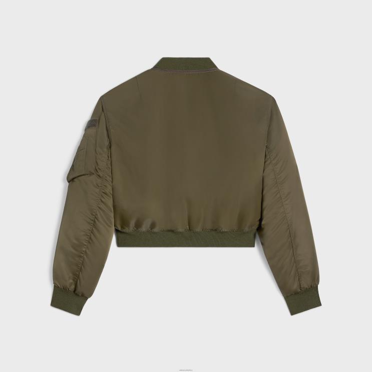 CELINE Military Green Cropped Bomber Jacket in Nylon Twill R0ZNN593