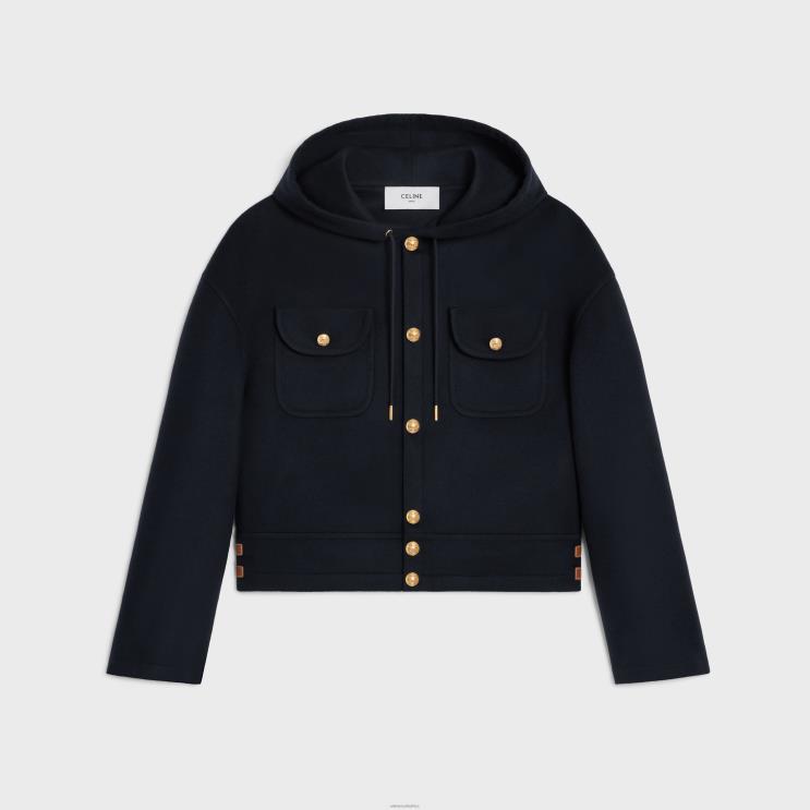 CELINE Navy Jacket With Hood in Double Face Cashmere R0ZNN746