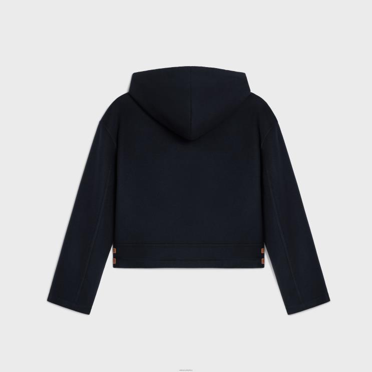CELINE Navy Jacket With Hood in Double Face Cashmere R0ZNN746