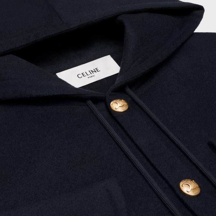 CELINE Navy Jacket With Hood in Double Face Cashmere R0ZNN746