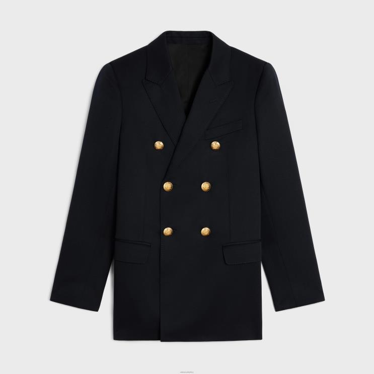 CELINE Navy Long Blazer in Diagonal Wool R0ZNN707
