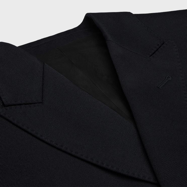 CELINE Navy Long Blazer in Diagonal Wool R0ZNN707