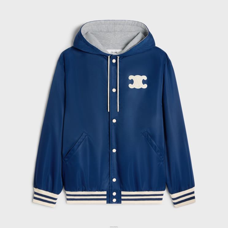 CELINE Navy Paris Hooded Teddy Jacket in Nylon R0ZNN667