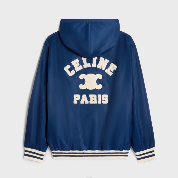 CELINE Navy Paris Hooded Teddy Jacket in Nylon R0ZNN667