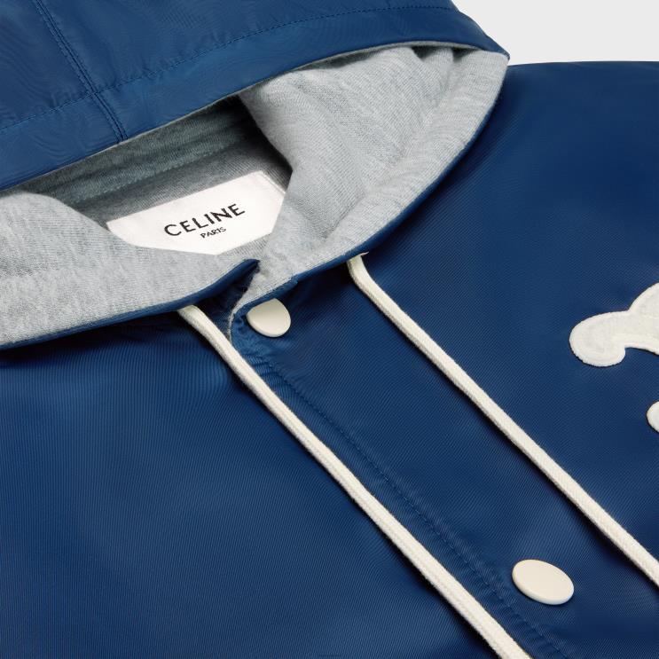 CELINE Navy Paris Hooded Teddy Jacket in Nylon R0ZNN667