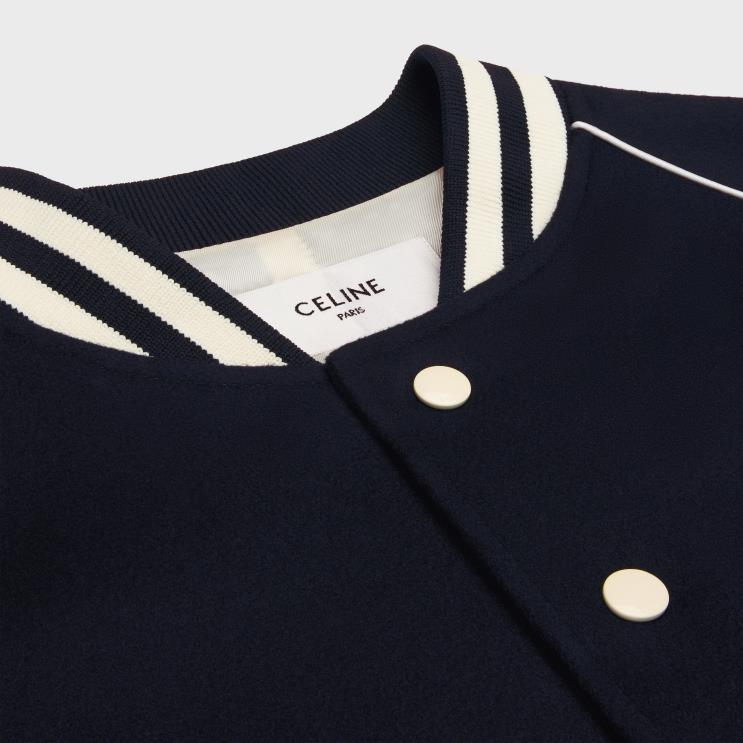 CELINE Navy Triomphe Teddy Jacket in Wool Cloth R0ZNN665