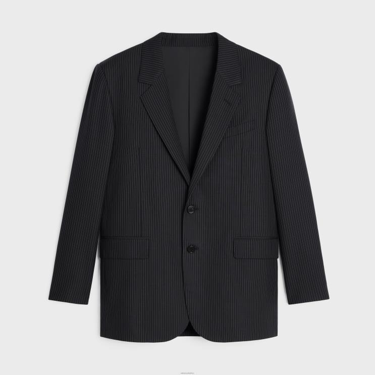 CELINE Noir/Craie Jude Jacket in Striped Wool R0ZNN713