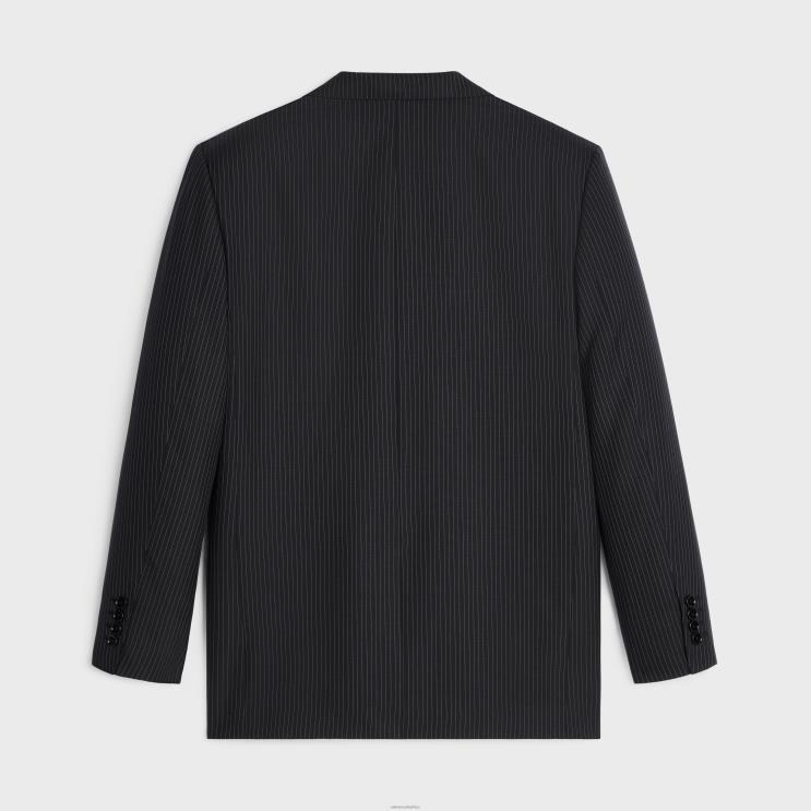 CELINE Noir/Craie Jude Jacket in Striped Wool R0ZNN713