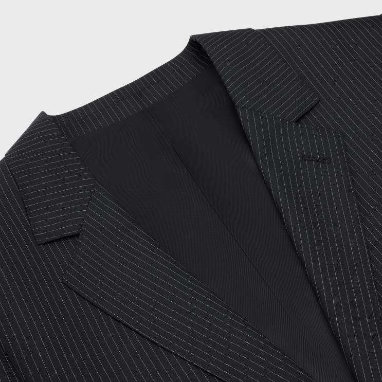 CELINE Noir/Craie Jude Jacket in Striped Wool R0ZNN713