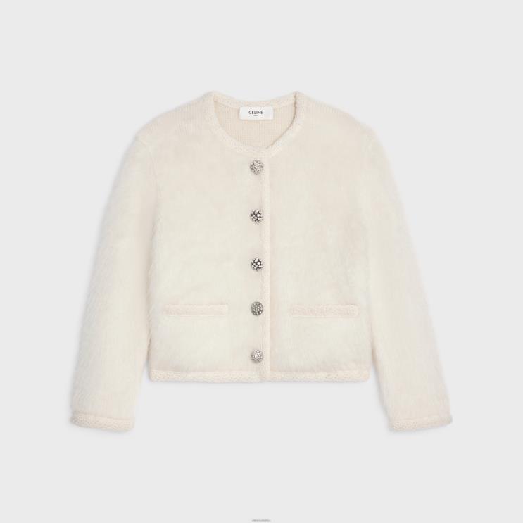 CELINE Off White Cardigan Jacket in Brushed Mohair R0ZNN766