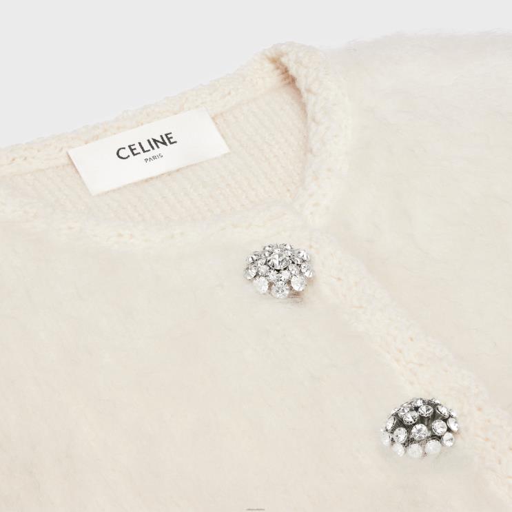 CELINE Off White Cardigan Jacket in Brushed Mohair R0ZNN766