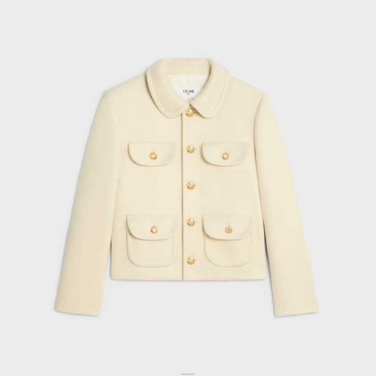 CELINE Off White Jacket With Claudine Collar in Wool Cloth R0ZNN687