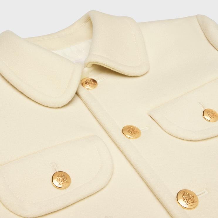 CELINE Off White Jacket With Claudine Collar in Wool Cloth R0ZNN687