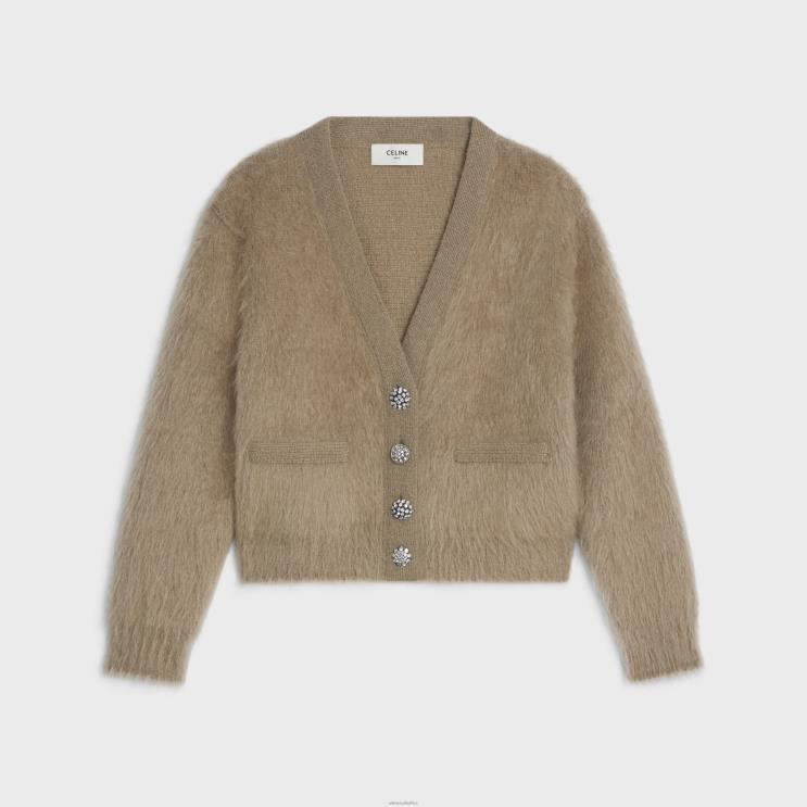 CELINE Taupe Cardigan Jacket in Brushed Mohair R0ZNN615