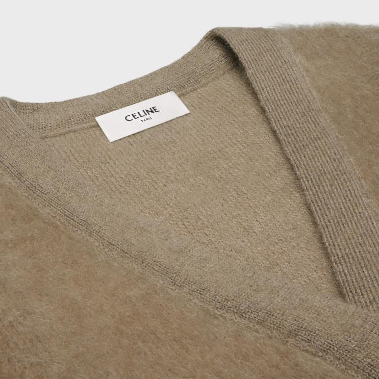 CELINE Taupe Cardigan Jacket in Brushed Mohair R0ZNN615