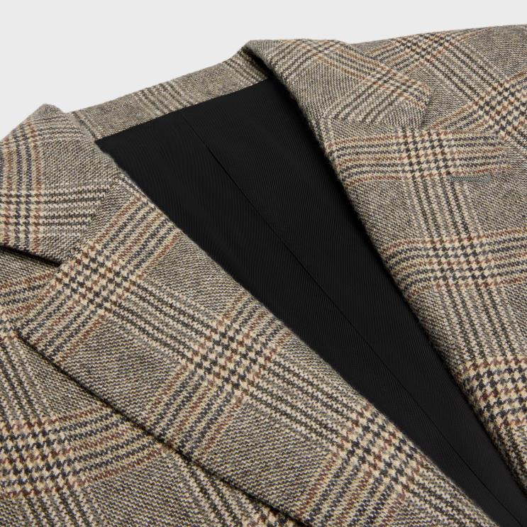 CELINE Taupe/Toffee/Noir Garcon Jacket in Wool & Cashmere R0ZNN573