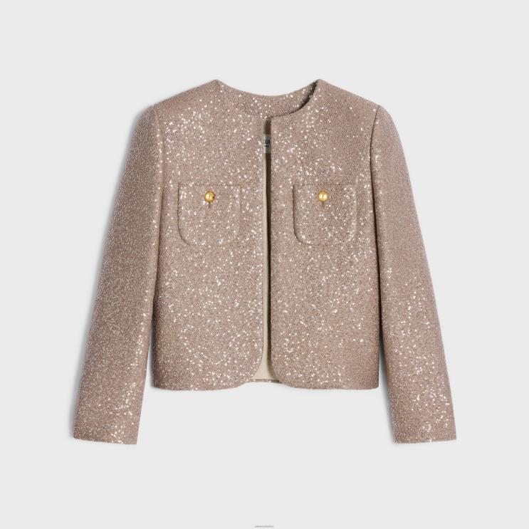 CELINE Vieux Rose/Argent Embroidered Chelsea Jacket in Wool R0ZNN553