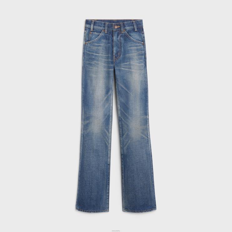 CELINE Dark Union Wash Flared Jeans in Denim Twill R0ZNN864
