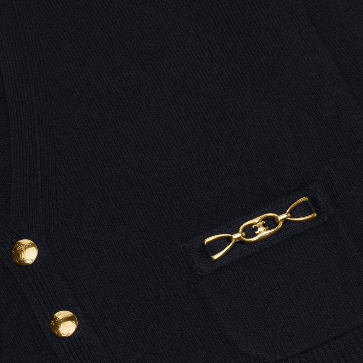 CELINE Black Cardigan With Gourmette in Heritage Cashmere R0ZNN764