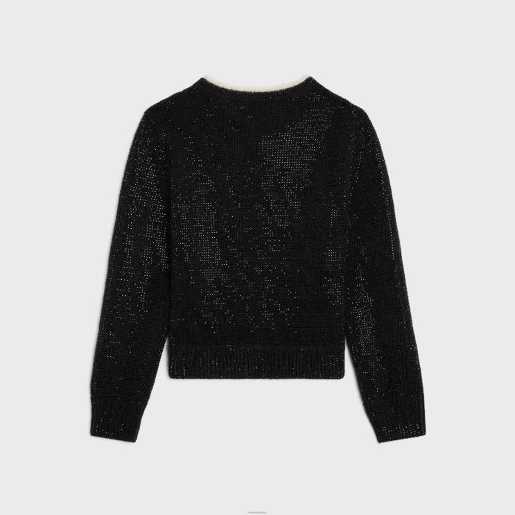 CELINE Black/Ecru Crew Neck Embroidered Sweater With Bow in Alpaca R0ZNN603