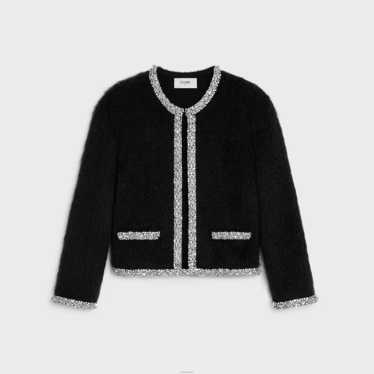 CELINE Black Embroidered Cardigan in Brushed Mohair R0ZNN616