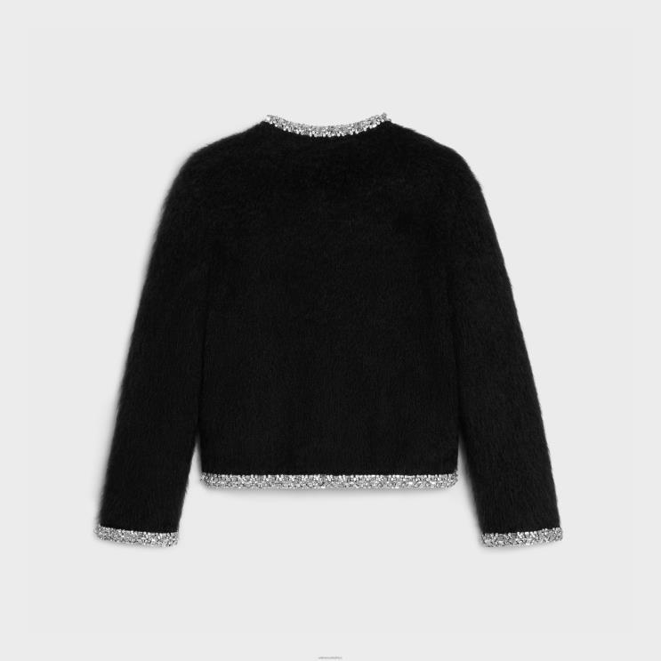 CELINE Black Embroidered Cardigan in Brushed Mohair R0ZNN616