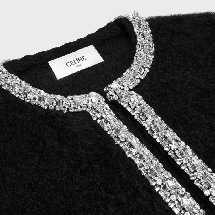 CELINE Black Embroidered Cardigan in Brushed Mohair R0ZNN616