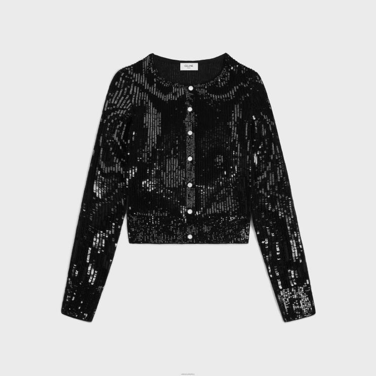 CELINE Black Embroidered Cardigan in Light Mohair R0ZNN568