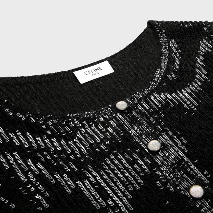 CELINE Black Embroidered Cardigan in Light Mohair R0ZNN568