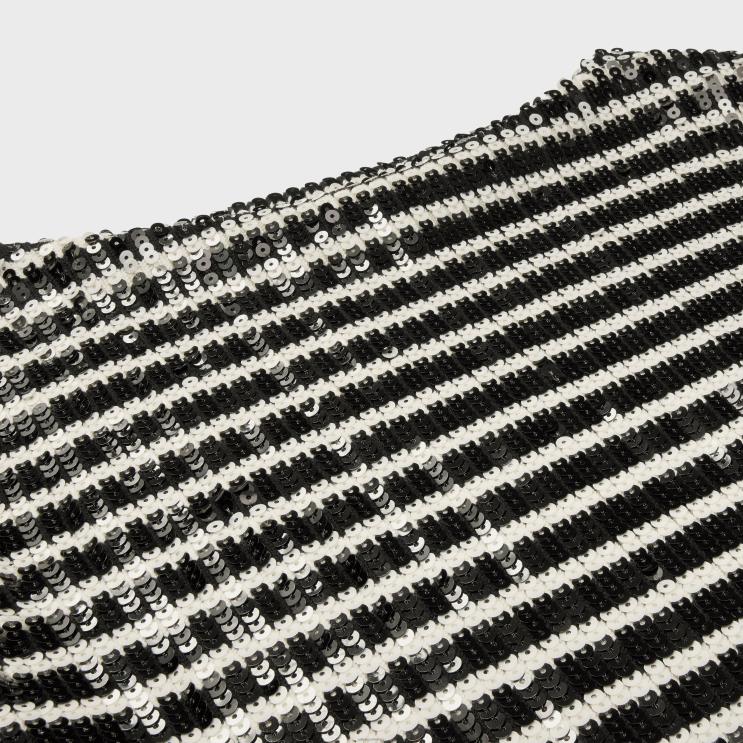 CELINE Black/Off White Embroidered Boat Neck Mariniere Sweater in Wool R0ZNN613