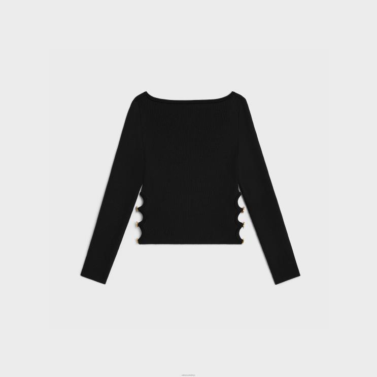 CELINE Black Square Collar Top in Underpinning Silk & Cotton R0ZNN747